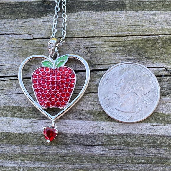 Crystal Heart Apple necklace September on stainless steel chain red heart dangle - Picture 4 of 8